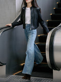 Right Shoulder PU Leather Zip Locomotive Leather Women Autumn Short Retro Collar Jacket Autumn Cool And Very Good