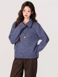 Striped High-Collar Thicken Sweater Women's Coat 2026 Autumn And Winter Lazy Wind Loose Collar Knitted Shirt