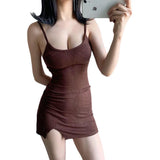 SUP New Degree Skirt Open Fork Sling Vest Skirt In Solid Color Show Back To Thin Waist Bag Hip Dress