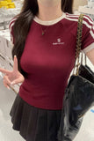 Three-Armed Straight Shoulder Collar Short-Sleeved T-Shirt Girl Bm Hottie Skinny Embroidery White Short Coat Summer