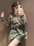 Clamming Striped Long-Sleeved Knitwear 2025 Summer New Gymp Hoodie Loose Round-Neck Sunscreen Shirt Top
