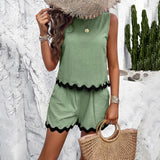 Dili Short-Sleeved Women's Clothing 2025 Spring And Summer Casual Fashion Lace Short Trousers Set