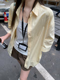 High-End Feel Loose Yellow Seven-Sleeve Collar Shirt Women Summer Lazy Loose Feeling Outside The Chic Short-Sleeved Top