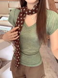 Green Plants Wearing Shoulder Thin Short-Sleeved T-Shirt Women's Summer New Slim 2026V Collar Small Top
