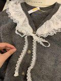 Doll-Led Sweater Girl Spring And Autumn Languid Sweet Lace V-Neck Knitted Shirt Coat Gentle Top