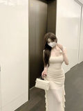Sweet Hottie Pure Wind Small Flying Sleeves Forked Sling Dress Women Summer Waists Thin Irregular Net Yarn Dress
