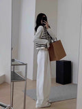 Small Fragrant Black And White Striped Sleeveless Knitted Vest Coat Women's Spring And Autumn Cardigan Outside Wearing Sweater Vest
