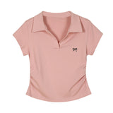 Pure Cotton Polo Collar Short-Sleeved T-Shirt Women's Summer 2025 New Large-Size Meat Masking Thin Design Wrinkled Short Blouse