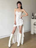 French Lotus Edge Irregular Sling Dress Fairy Spring Temperament Pure Wind Seaside Beach Skirt