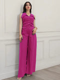 2025 Summer New Women's Solid Color Top Sleeveless Waist Two Sets Of Casual Trousers Set