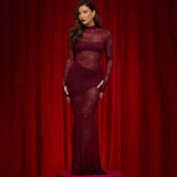 Spring And Summer New Fashion Round Collar Splicing Perspective Hollow Sexy Hot Girl Tight Dress Woman