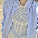 Bm Sweet Spicy Wind Shoulder Short Sleeve T-Shirt Design Sense Of Color Stripe Repair Bottom Summer Top
