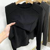 European Goods Autumn And Winter Grinding Thick Bottom Shirt Women Long Sleeves With Shoulder T-Shirt Design Thin Velvet Top Design