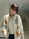 College Style Knitted Cardigan Women Autumn And Winter Miu Sweater Coat Korean Zippered Tidly Taut Loose Lazy T-Shirt