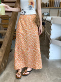 Summer Bright Wearing Orange Broken Flowers A-Word Half-Dress Women 2026 New Fashion And Middle And Long Half Skirt