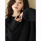 Red Bright Silk Knitted Women's 2025 Autumn And Winter New European Goods High-End Thickened Lazy Bottom Sweater Retro Top