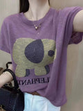 This Year's Popular Summer Thin Letter Small Elephant Short-Sleeved Ice Knitted Shirt Women Reduce The Age Of Loose Round Collar Blouse T-Shirt
