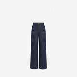 Paris Kiss Retro Color Imitation Denim Fabric Ring Can Not Fade Color Slim High Wisdom Straight Jeans