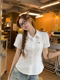 Korean Sweet Embroidered Bow Polo Shirt Short-Sleeved T-Shirt For Women's Summer Super-Look Unique Waist Top