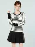 Black Apricot Stripes Bumped Round-Neck Long-Sleeved Knitted Shirt Women 2026 Autumn And Winter New Body Repair On The Bottom Shirt Top