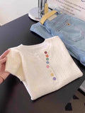 Korean Gentle Wind Color Button Short-Sleeved T-Shirt Girl 2025 Spring And Summer Design Sense Of Ocean To Reduce The Age Of Knitting Top