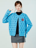 Vintage Blue Wave Dot Rounded Sweater Coat Women 2026 Autumn And Winter Languid Wind Thick Knitted Open Shirt Top