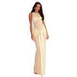 2025 Summer New Sleeveless Net Collar Temperament Long Dress Fishtail Ribbon Body-Buffed And Left-Handed-Bair Dress