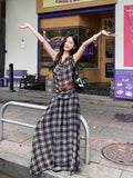 Vintage Suit Lattice Sling Sling Vest Women Summer High-Rise Half-Dress Skirt French Temperament Two-Set