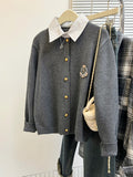 Fake Two Sweater Cardigan Coat Women Autumn And Winter Small College Style Shirt Collar Gray Knitted Shirt