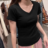 Pure Hottie V-Neck Short-Sleeved T-Shirt Girl 2025 Summer New Design Sense Niche Waist Thin Cloth Tide
