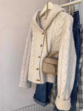 Millard Horn Buckle Hooded Cardigan Sweater Women Autumn And Winter Gentle Ja Sycafang Knit Coat Soft Glutinous Outside Put On