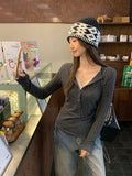 Lace Spliced Collared Two Long-Sleeved Bottom Shirt Women In Autumn And Winter To Set Up A Slim Half Open Collar Top T-Shirt