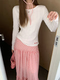 Korean Wearing White Children's Texture Round Collar Long-Sleeved T-Shirt Girl Spring Slimming Inside Embroidery Top