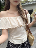 The Word Lotaf Side Of The Shoulder Design Short-Sleeved T-Shirt For Women's Summer New Folds To Collect Thin Niche Blouse