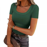 New Explosion Thread Pit Strips Long-Sleeved Sexy U-Neck Casual Women's T-Shirt