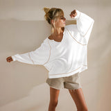 Wish Explosive Personality V-Neck Decorative Lines Design Feel Women's Loose Lazy Windwear