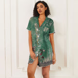 Summer Ladies Set Fashion Casual Shorts Shorts Shirt Button-Down Sleeves Casual Set