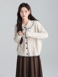 Apricot Doll Collar Sweet Linge Knitted Sweater 2026 Autumn And Winter Loose Lazy Coat Top