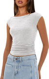 2025 Summer New Boat Collar Casual Fashion Folding Body Short Umbilical T-Shirt Girl