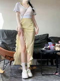 Yellow Broken Flower Half-Dress Women's Summer 2026 New Explosion Irregular Temperament Long Dress Small Seaside Vacation