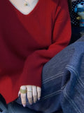 Korean Unique Beautiful Red Hanging Neck Knitted Women 2025 Autumn New Temperament Elegant Thin Sweater