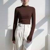 Small Collar White Bottoming Shirt With Autumn And Winter Plus Velvet Blouse Female Velvet Long-Sleeved T-Shirt Half-High Collar