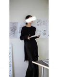 Spring New Black Long Side-Fork Knitted Sweater Dress Design Top