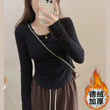 Fang Collar Bottom Shirt Women's Spring And Autumn And Winter New Design Sense Of Niche Short-Form Fish Bone With Sexy Top