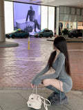 Korean Babes Small Open Fork Waist Hooded Dress Female Pure Desire Design Temperament Slimming Short Dress