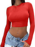 2025 Female Explosive Women's Sexy Hot Girl Solid Color Collar Body Open Umbilical Long-Sleeved T-Shirt Women's Clothing