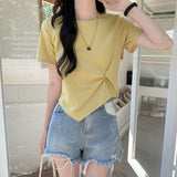 Pure Cotton Shoulder Irregular Folding Short T-Shirt Girls Summer Slim Thin Short Sleeve Design Sympatho Jacket Tide