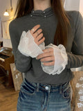 Half-High Horn Horn Sleeve Lace Splicing Cuff Lace T-Shirt T-Shirt