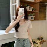Positive Shoulder Low Round Collar Collar Collar Collar Collar Collar Collar Short Sleeve T-Shirt 2026 New Pure Cotton Slimming U Collar Inside The Top