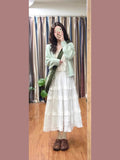Green Lace Design Knitted Sweater Cardigan Women 2025 New Spring And Autumn Literature Retro Lazy Coat Top